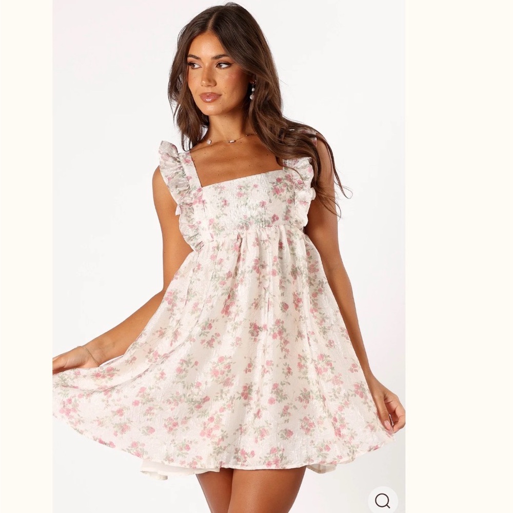 Petal & Pup Sunnie Dress - Ivory Pink Floral Ruffle Mini Dress